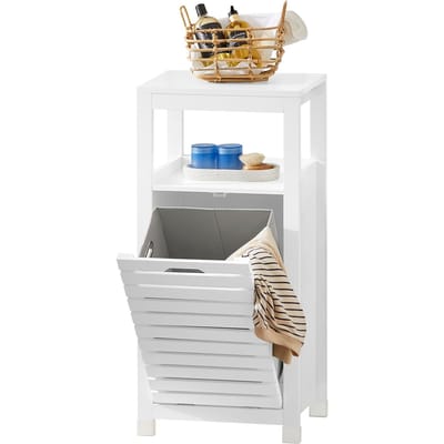 SoBuy BZR67-W Badkamermeubel - Kantelbare Wasmand - Wit MDF hout - 42x30x90 cm