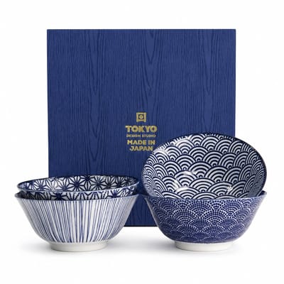 Tokyo Design Studio Nippon Blue - Set van 4 Kommen - Ø 15,2 cm - 500ml - In fraaie Geschenkdoos