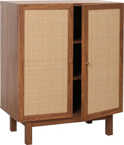 Highboard MCW-M51, ladekast dressoir, opbergvakken, massief hout mango Kubu rotan 98x79x42cm ~ walnoot look