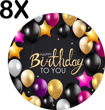 Luxe Ronde Placemat - Verjaardag - Balonnen - Happy Birthday - Set van 8 Placemats - 50x50 cm - 2 mm dik Vinyl - Anti Slip - Afneembaar