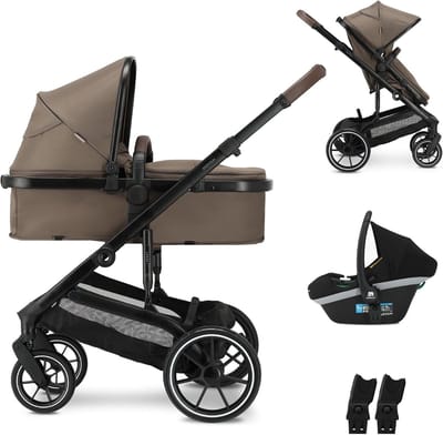 Kinderwagen 3-in-1 - Babywagen Reiswieg - Baby Vervoeren - Lekvrije Banden - Tot 22 kg - Hazelnoot