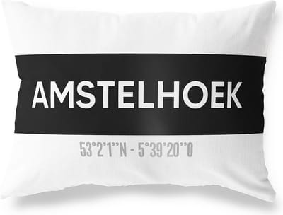 Tuinkussen AMSTELHOEK - UTRECHT met coördinaten - Buitenkussen - Bootkussen - Weerbestendig - Jouw Plaats - Studio216 - Modern - Zwart-Wit - 50x30cm