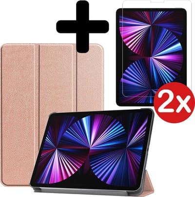 Hoesje - Geschikt voor Apple iPad Pro (2021) - 11 inch - 3e generatie - Met Screenprotector - Hardcover Book Case - Trifold Bookcase Hoes - Hard Cover - Tablethoes - Rosé goud