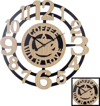 XL Ronde Wandklok 60 Cm Coffee with Love - Keuken - Woonkamer - Industrieel - Modern - Landelijk - Muurklok - Hout