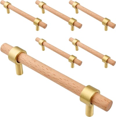 Houten Keukenkast Handgrepen - 6 Stuks Meubelhandgrepen van Hout 128mm - Duurzame Deurhandgrepen voor Keuken en Meubels