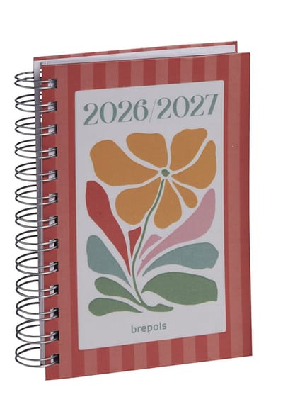 Brepols agenda 2026-2027 - HAPPY - Schoolagenda - 1 dag per pagina - Wire-O - Dagoverzicht - Rood - 11.5 x 16.9 cm