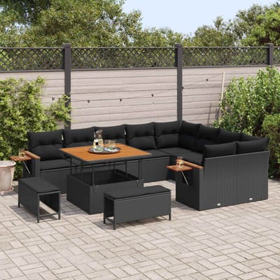 vidaXL - Tuinbank - Set - 13 - st - 11-Aantal - zitplaatsen - Zwart - poly - rattan
