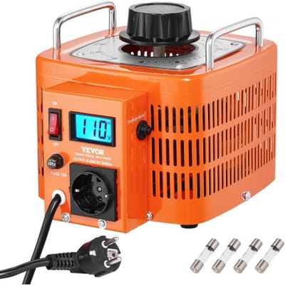 VEVOR 3000VA Automatische variabele spanningstransformator, 10 ampère, 230V ingang, 0-300V uitgang, AC-spanningsregelaar, met LCD-scherm, 4 extra zekeringen