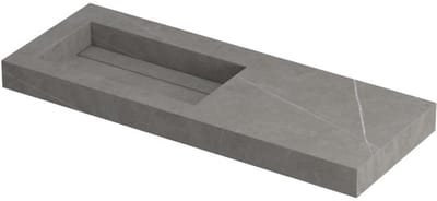 INK Pitch Wastafel Keramische Slab Links met Drain en Front en Side Skirts Zonder Kraangat - 1200x450x90 mm - Armani Grey Mat
