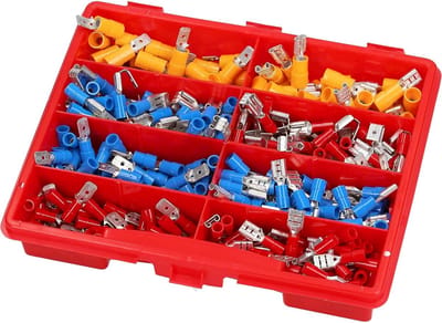 340-delig Kalitec platte stekkerdoosset, gedeeltelijk geïsoleerd, assortiment platte stekkers 0,25-6 mm², connector, platte stekkerdoos, platte stekkerverbinding, kabelverbinder, crimpconnector