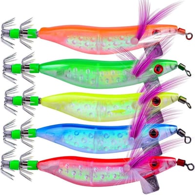 Set van 5 Luminous Vissen Lures voor Zout- en Zoetwater - Squid, Octopus en Garnalen Aas voor Effectieve Vangst