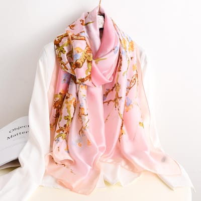 Grand Foulard Doux en Soie pour Femme Foulard Long à Imprimé Élégant Mouchoir Protection Solaire d'Été Foulard de Voyage Élégant brown