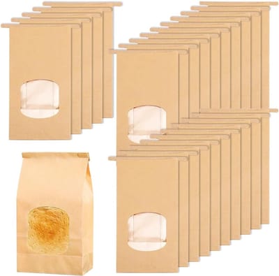25 Stuks Bruine Kraft Papieren Tassen met Kijkvenster, Duurzame Tassen voor Brood, Cadeaus en Feestjes zoals Verjaardagen en Bruiloften
