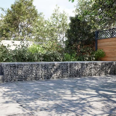 Schanskorf Muur - Steenkorf Gabion - Tuin Decoratie - Gegalvaniseerd IJzer - 600x100x50 cm - Zilverkleurig