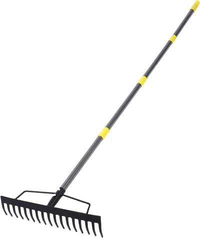Tuinhark 16 tanden - Gras hark - Gazon onderhoud - Verstelbare steel - 165 cm lang - Metaal