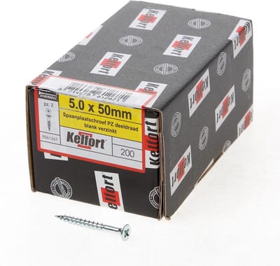 Kelfort Spaanplaatschroef platverzonken kop verzinkt pozidriv deeldraad 5.0 x 50mm (Prijs per 200 stuks)