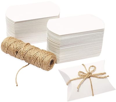 Dailygoods- Geschenkdoos Set 100 Stuks - Papieren Kussen - Feestverpakking - Mini Dozen - Jute Touw - 250 GSM Kraftpapier - Cadeauverpakking