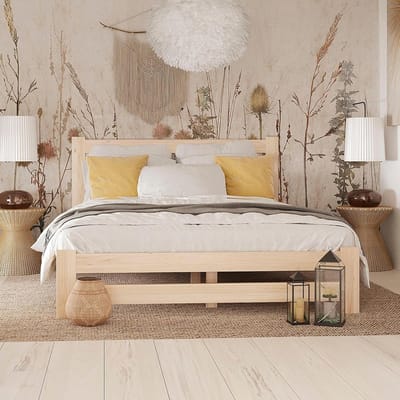 Houten Bedframe - Massief Bed - Slaapkamer Inrichten - Scandinavisch Grenenhout - 120x200 cm - Naturel