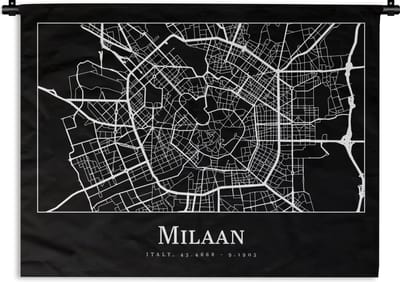 Wandkleed - Wanddoek - Milaan - Plattegrond - Kaart - Stadskaart - 90x67.5 cm - Wandtapijt