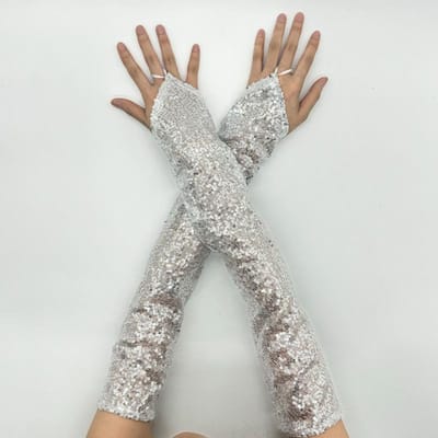 Gants sexy à paillettes 50 cm avec crochet pour doigts pour femmes, gants sans doigts, accessoires vintage pour performance sur scène, fête, cosplay, boîte de nuit One Size gray