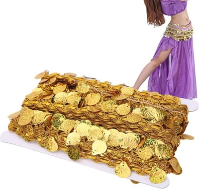 Belly Dance Tassel Belt met Pailletten en Franje, Gouden Mini Heupdoek voor Costumes en DIY Kledingdecoratie, 10 Yards Lang