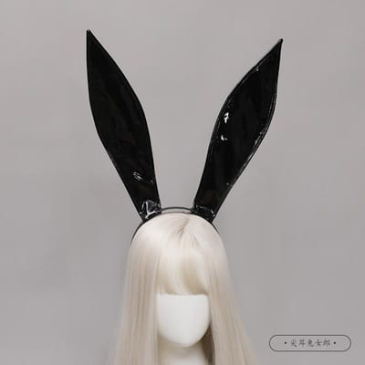Handgemaakte Leuke Konijn Meisje Hoofddeksel Lolita Halloween Feest Verkleed Lederen Hoofdband black