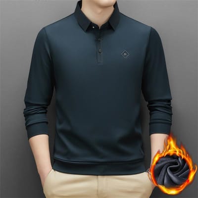 Winter Nieuw T-shirt Mode Casual Fluweel Verdikt Middenleeftijd Polo Shirt Heren Revers Warm Lange Mouwen T-shirt 4XL black