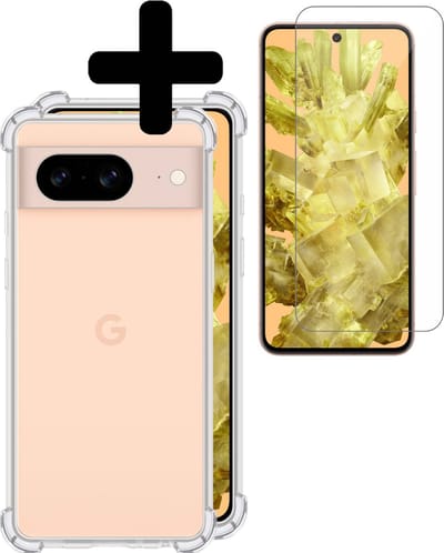 Hoesje - Met Screenprotector - Geschikt voor Google Pixel 8 - Sterk & Shockproof - Siliconen Case - Back Cover - Telefoon Hoes - Shock Proof - Telefoonhoesjes - Transparant
