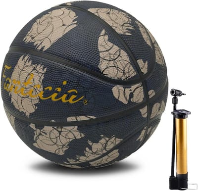 Basketbal maat 5, rubberen basketbal voor jeugd en junior spelers, zwart met cirkellijnpatroon, binnen en buiten