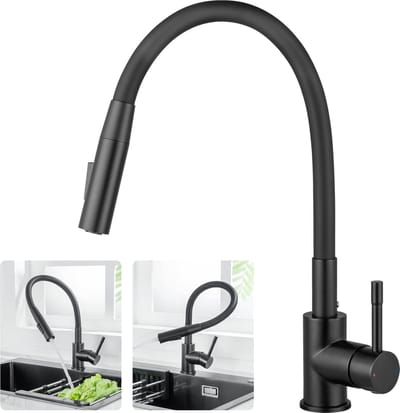 CECIPA max Keuken kraan - Keukenkraan Met Flexibele Slang - 360° draaibare Keukenkraan - 2 straalsoorten - Zwart