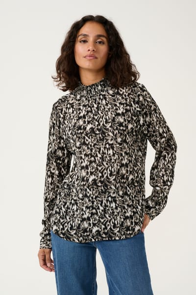 Blouse met lange mouwen Regular fit Black/ElefantS. GraphicFlower floral