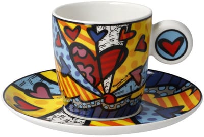 Goebel - Romero Britto | Kop en schotel Espresso A New Day| Porselein - 12cm - 100ml - 2 stuks