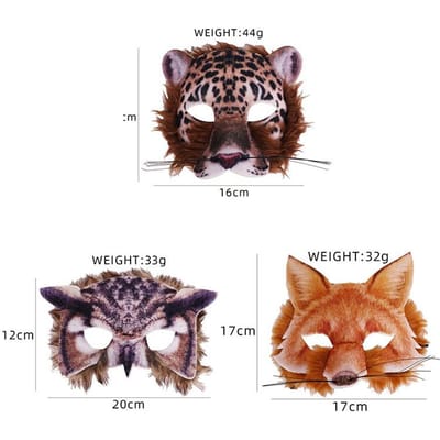 Masques de costume de fête, masques d'animaux, renard + tigre + hibou (3 paquet) One size fits all adults marron/noir