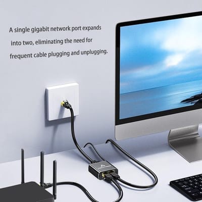 Netwerk Splitter - LAN Verdeler - Meer Poorten - Gigabit Snelheid - 2 Poorten - Zwart
