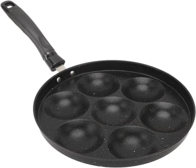 Eierkoekenpan met 7 Gaten - Omeletpan Pannenkoekenpan - Ontbijt Bereiden - Antiaanbak Maifan Steen Coating - 26 cm - Zwart