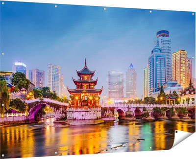 Gards Tuinposter Rivier bij Stad Guiyang in China - 180x120 cm - Tuindoek - Tuindecoratie - Wanddecoratie buiten - Tuinschilderij