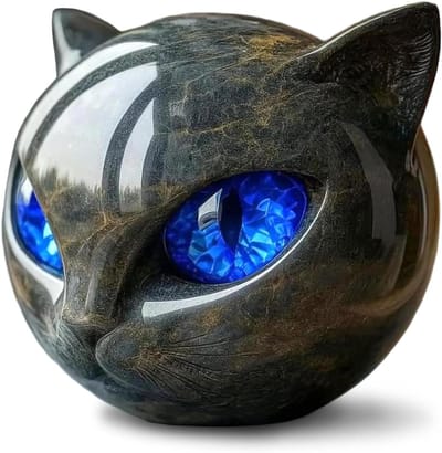 Katten sculptuur - Keramiek beeldje - Huis decoratie - Met blauwe ogen - 115 cm - Zwart