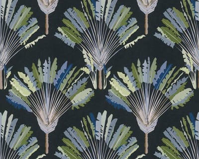 PALMBLADEREN BEHANG | Botanisch - groen zwart blauw - "Architects Paper" A.S. Création Jungle Chic