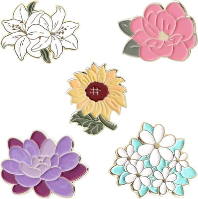 5-delige Bloem Enamel Pin Set - Schattige Bloemige Lapel Badges voor Rugzakken, Esthetische Kleding, Tassen en Hoeden - Broches voor Meisjes en Vrouwen, Metaal en Uniek Design
