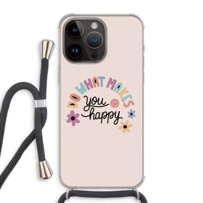 Case Company® - Hoesje met koord geschikt voor iPhone 14 Pro Max hoesje met Koord - Happy days - Telefoonhoesje met Zwart Koord - Bescherming aan alle Kanten en Over de Schermrand