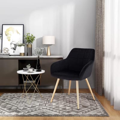 Eetkamerstoelen Set van 4 – Novihome LuxeVelvet™ BH93 – Zwart/Goud – Fluwelen Stoelen met Armleuningen – Comfortabele Keukenstoelen – Metalen Frame – Ergonomisch & Stabiel – Moderne Design Stoelen voor Eetkamer & Woonkamer
