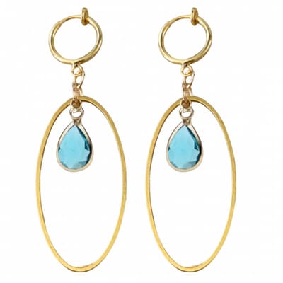 Klem oorbellen- Montana- goudkeurig- aqua blauw- geen gaatje-Charme Bijoux
