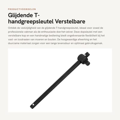 Dailygoods- Dopsleutel Beweegbare Vierkante Kop - T-handgreep - Schuifverlengstuk - Flexibel Gebruik - Kwaliteitsborging - Voor Diverse Schroefmaten - Sleutel
