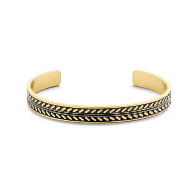 Frank 1967 7FB-0566 Stalen Armband - Heren - Bangle - 62 x 51 mm - 8 mm Breed - 18 cm - Zwart Bewerkt - Goudkleurig