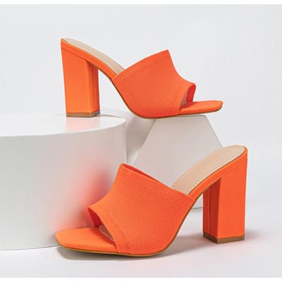 Liyke Oranje Gebreide Stretchstof Dames Dikke Hakken Pantoffels Zomer Mode Open Teen Gladiator Sandalen Dames Schoenen Pumps 42