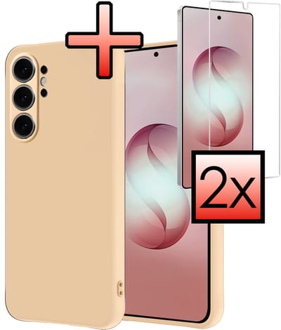 Hoesje - Met 2x Screenprotector - Geschikt voor Samsung Galaxy S26 Ultra - Sterk & Shockproof - Back Cover - Siliconen Case - Telefoon Hoes - Zand