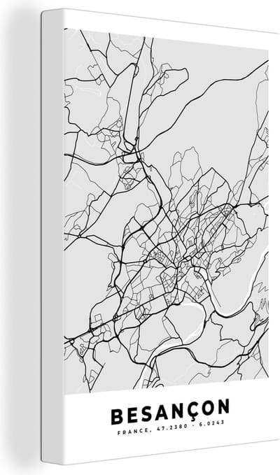 Canvas Schilderij Plattegrond - Kaart - Stadskaart - Frankrijk - Besançon - 20x30 cm - Wanddecoratie