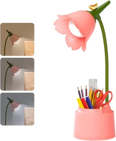 QIN® Bureaulamp Kinderkamer - Tafellamp Kinderkamer - Voor Jongens en Meisjes - Roze - 15cm x 13cm x 39cm