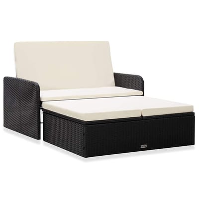 vidaXL - 2-delige - Loungeset - met - kussens - poly - rattan - zwart