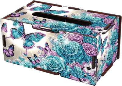 Cosmetische Opbergdoos voor Diamond Painting 22x12cm - Herbruikbare Tissuehouder met Bloemen en Vlinders, Perfect voor Organisatie en Decoratie